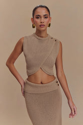 Sloane Overlay Knit Top - Latte