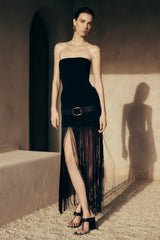 Koah Fringe Bandage Knit Maxi Dress - Black