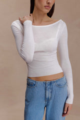 Paedyn Merino Wool Ribbed Long Sleeve Top - Ivory
