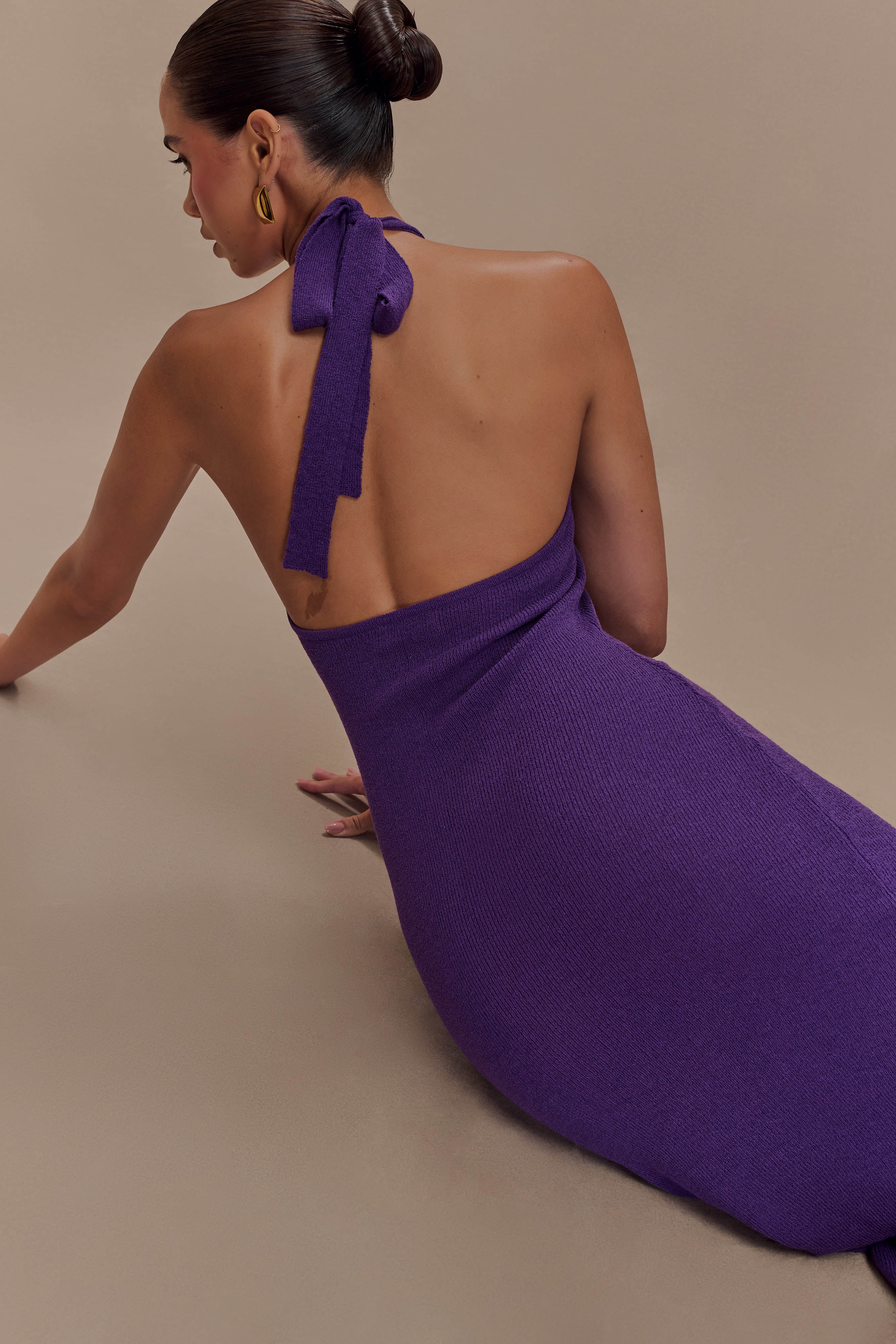 Melodie Halter Knit Maxi Dress - Purple