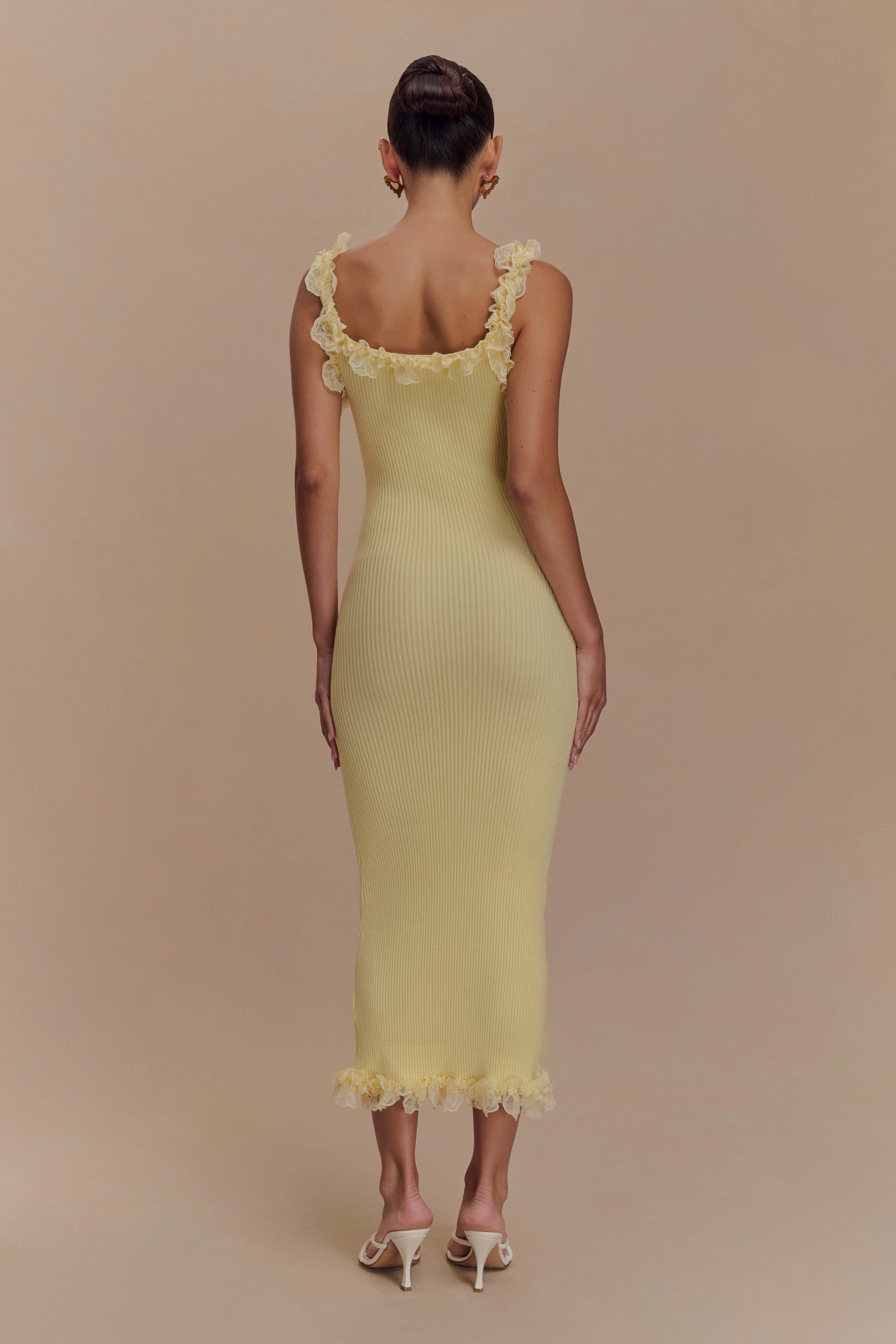 Shay Lace Ruffle Knit Midi Dress - Lemon