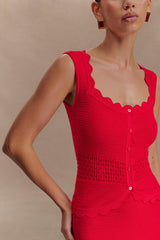 Madeline Scallop Knit Top - Red