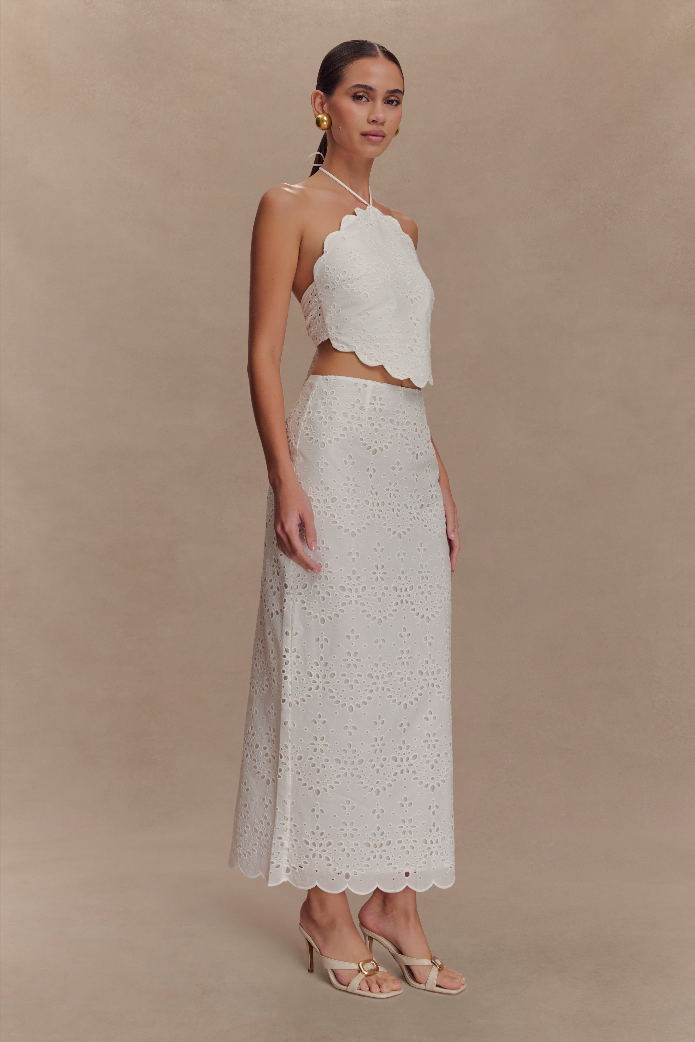 Kensley Broderie Midi Skirt - White