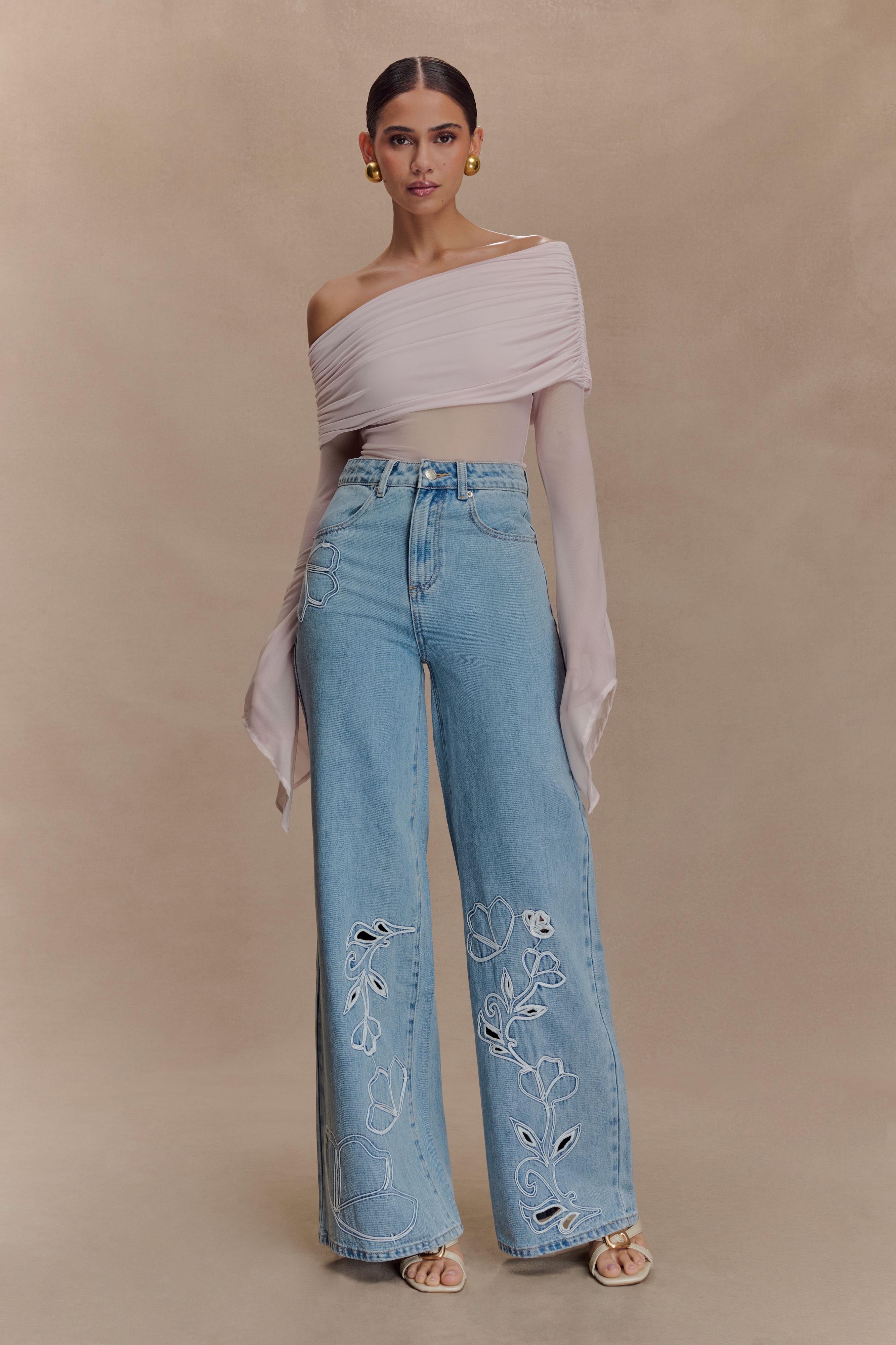 Carmella Embroided Jeans - Mid Blue