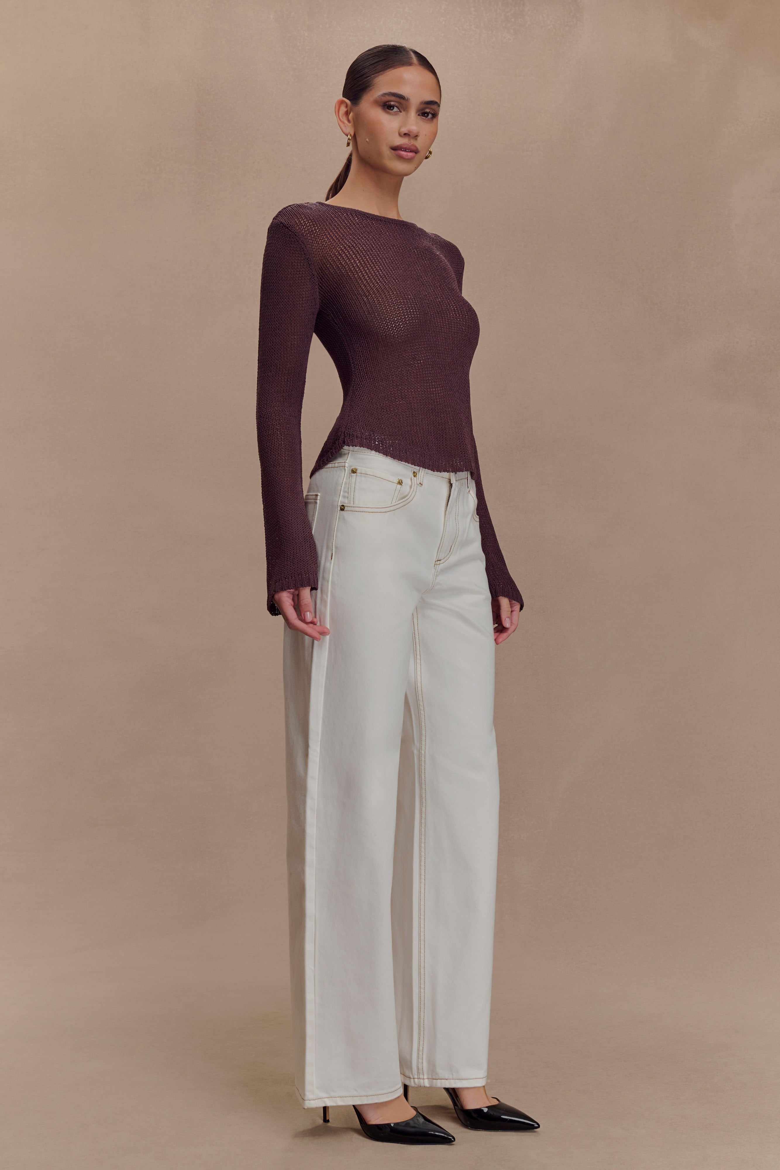 Isabella Long Sleeve Knit Top - Chocolate