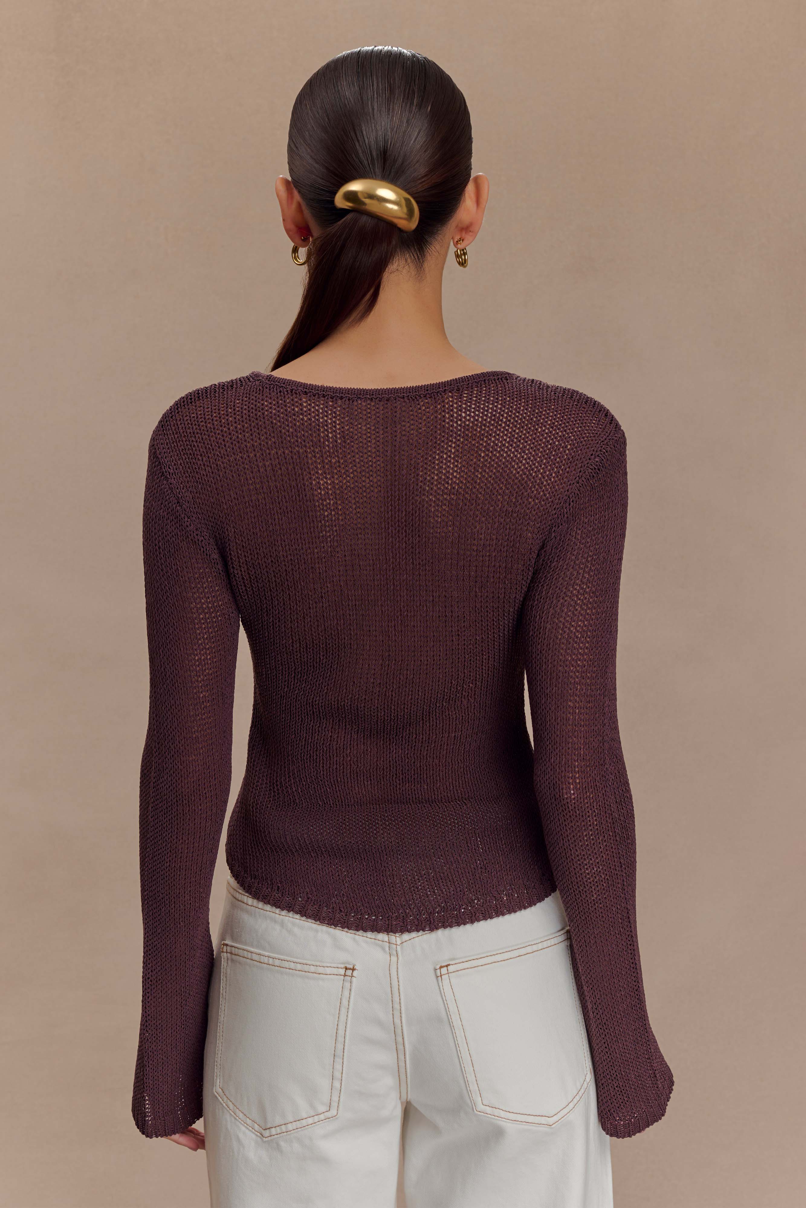 Isabella Long Sleeve Knit Top - Chocolate