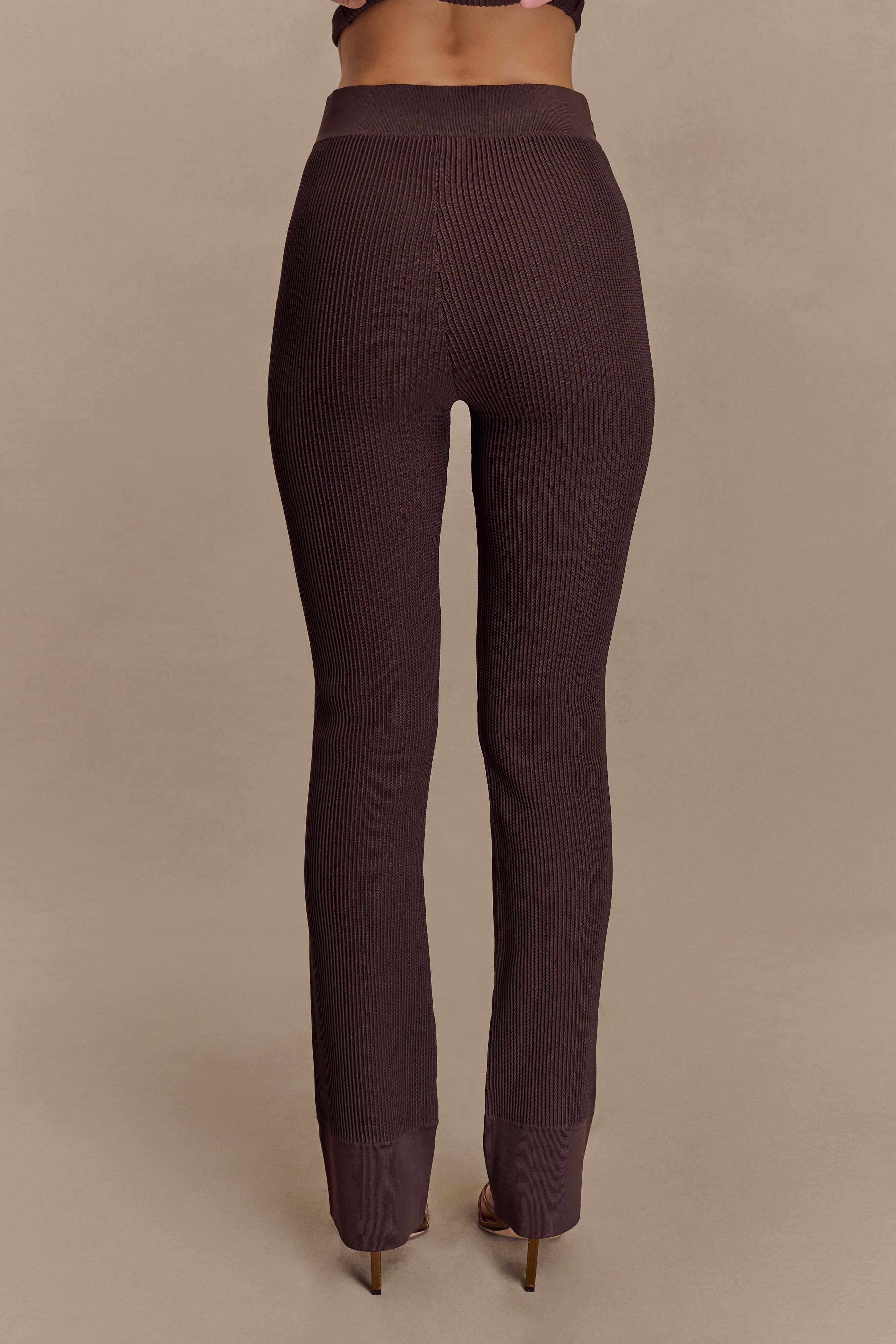 Elodie Ribbed Knit Pants - Chocolate