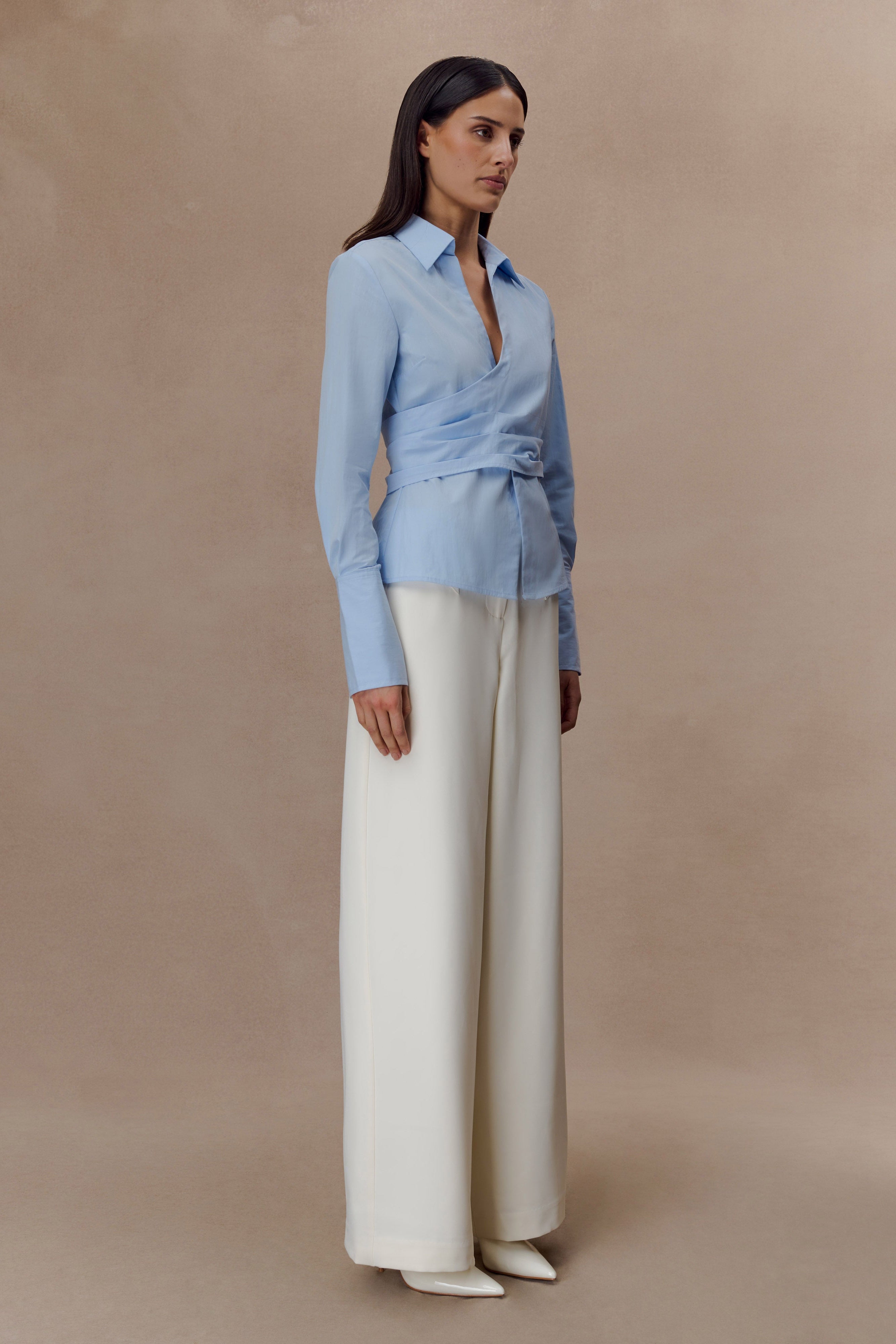 Eugenia Wrap Cotton Shirt - Blue
