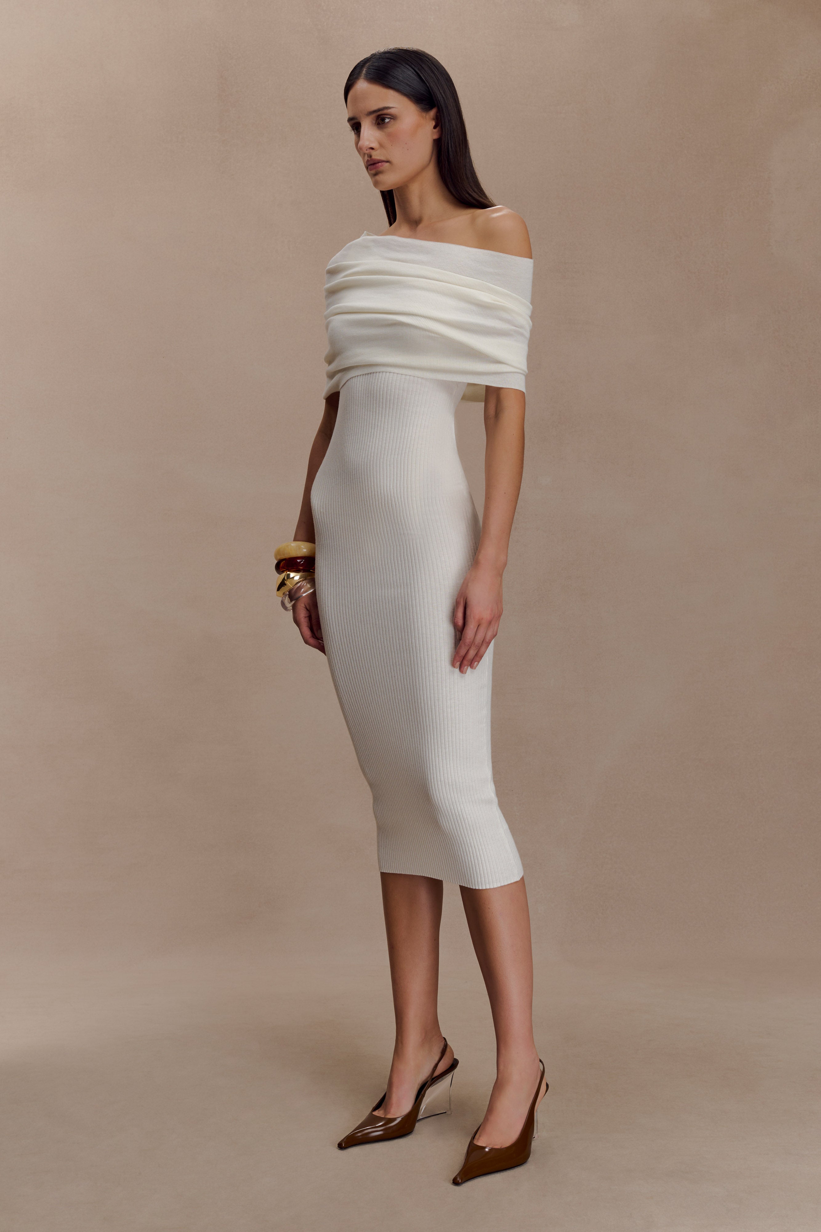 Zandie Cashmere Blend Knit Midi Dress - Ivory