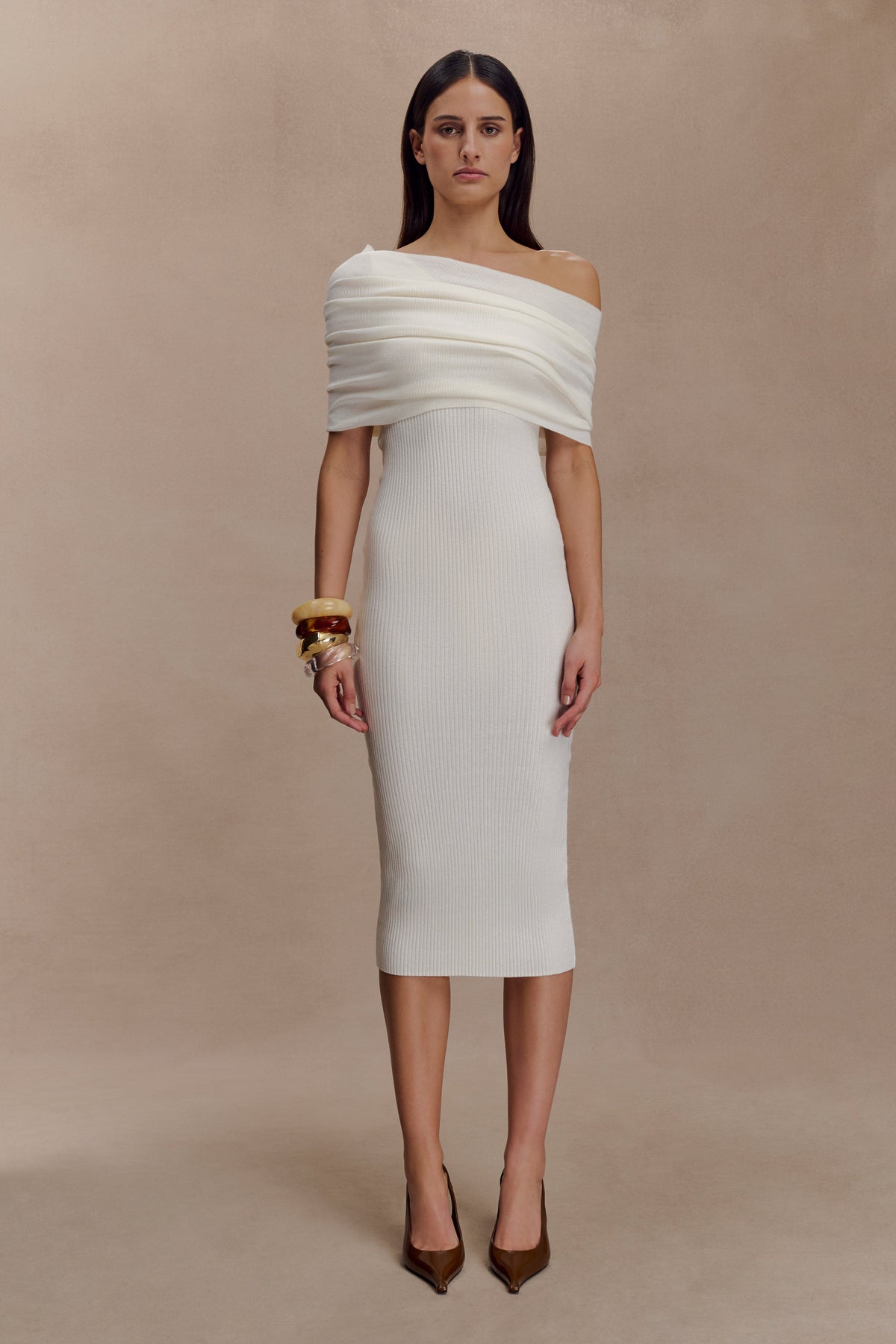 Zandie Cashmere Blend Knit Midi Dress - Ivory