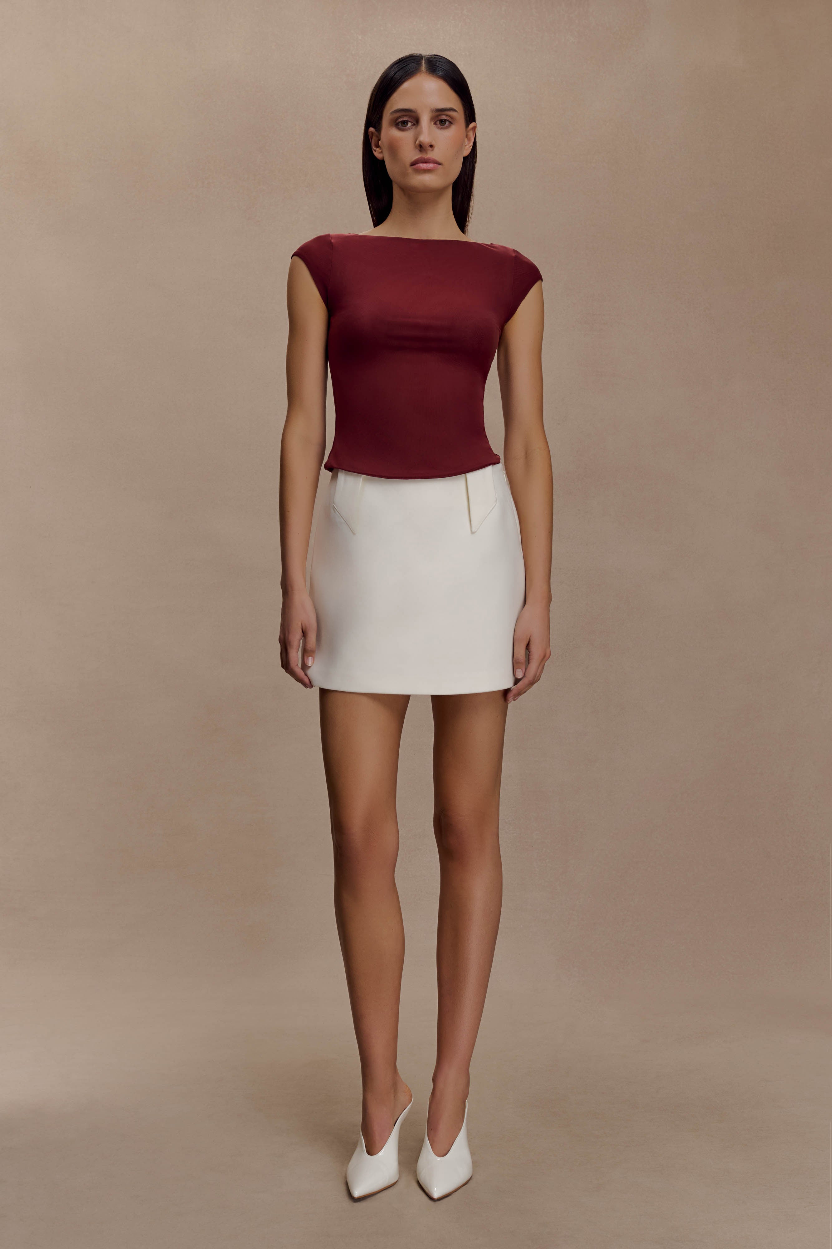 Romana Short Sleeve Mesh Top - Burgundy