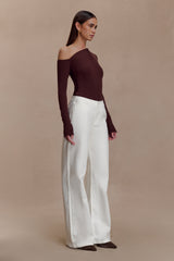 Maelle Off Shoulder Long Sleeve Top - Deep Chocolate