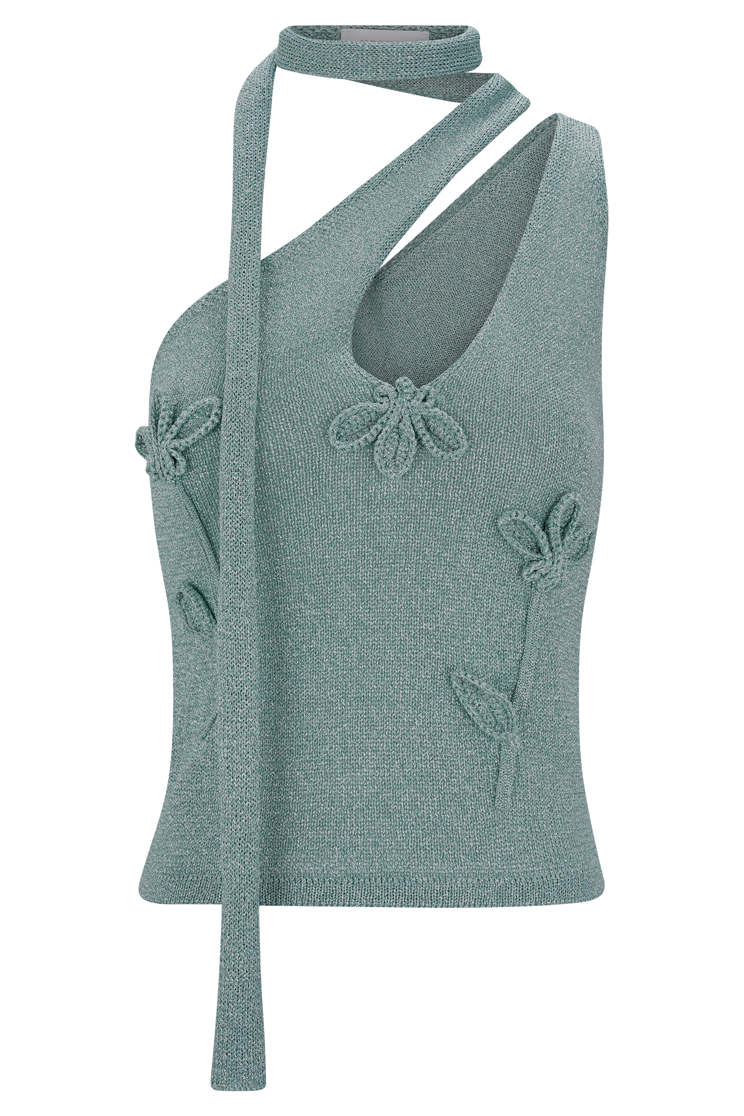 Leone One Shoulder Metallic Knit Top - Aqua
