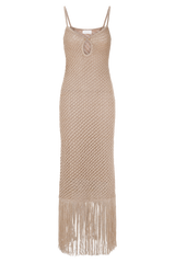 Raelynn Metallic Knit Fringe Midi Dress - Gold